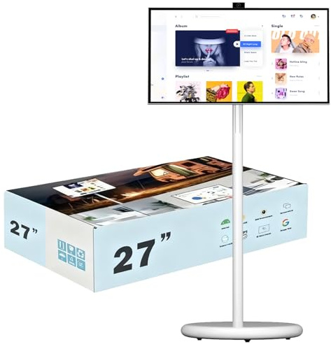 Portable Smart TV 27 with 1080P Touchscreen, Rolling Design, Android Operating System, 6GB RAM, 128GB Storage, 13MP Camera, WiFi, Bluetooth, Full Swivel Rotation