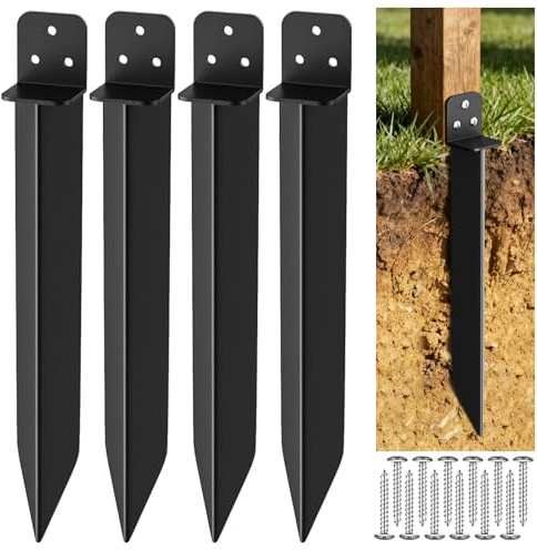 Lot de 4 douilles à enfoncer - Ancrage au sol - Pour poteaux en bois - Convient pour balançoire et abri de jardin - Stable avec protection contre la corrosion (5 x 40 cm, noir)