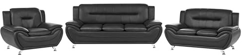 Beliani 6-Sitzer Sofa Set 3-teilig Kunstleder schwarz gepolstert 2-Sitzer Sofa 3-Sitzer Sofa & Sessel modern Leira