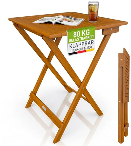 Juskys® Beistelltisch Zadar XL - Klappbar für platzsparende Nutzung, aus geöltem Akazienholz, ideal für Garten und Balkon, 76x60x60 cm