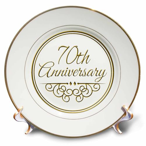 3dRose CP 154512 1 70 Aniversario Gift-Gold Texto para la celebración de Boda anniversaries-70 años Casados Together-Porcelain Placa, 20,3 cm