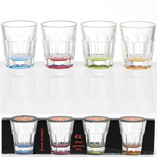 Stapelbares 50 ml Whisky-Glas mit farbigem Boden, unzerbrechlich: 4 Stück Acryl Schnapsglas Camping Whisky Glas Glöser Trinkglas Wasserglas
