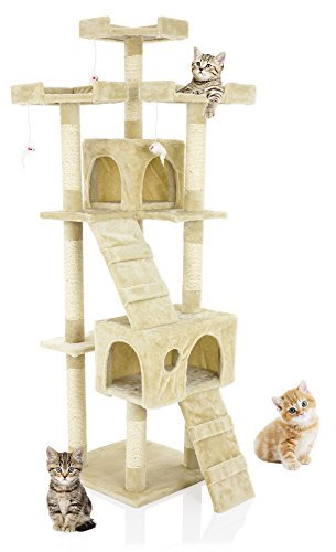 COZY PET Cat Tree 170cm Large Multi-Level Cat Tower, Heavy Duty Natural Sisal Scratching Posts, Stable Climbing and Activity Centre, Kitten Tree Tower for Indoor Cats | CT04-Lt Beige