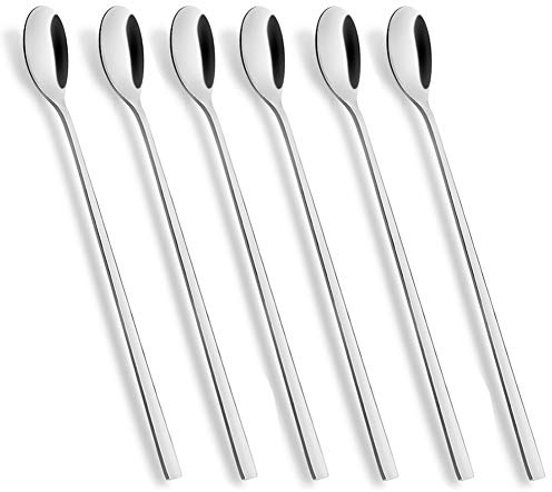 AOOSY Long Handle Spoon, Coffee Stirrers, 9-inch Ice Tea Spoon,Premium 18/10 Stainless Steel Iced Teaspoon for Mothers Milks Tea Mixing Cocktail Stirring Coffee Milkshake Cold Drink, Set of 6