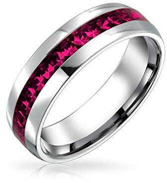 Bling Jewelry Personnalisez La Bague De Bande D'Éternité En Cristal De Canal Définie Unisexe En Acier Inoxydable Ton Argent Avec Des Couleurs De Mois De Naissance 6MM Tailles 5-12