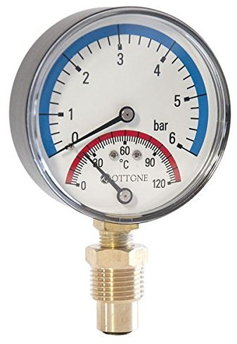 80mm 1,6bar 120C Thermo Pressure Gauge 1/2 inch Side Entry Thermomanometer