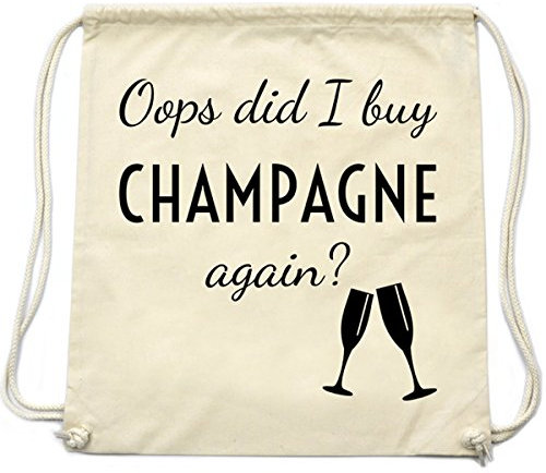 PREMYO Turnbeutel mit Spruch für Mädchen - Teenager Sportbeutel Damen Baumwolle - Hipster Gym Bag Natur Oops Champagner