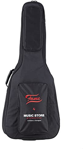 Fame Deluxe Gigbag für Westerngitarre, Wetterfest, mit Rucksackgarnitur, 20mm Polsterung, Zubehörfach, Namensschildfach, Schwarz/Rot