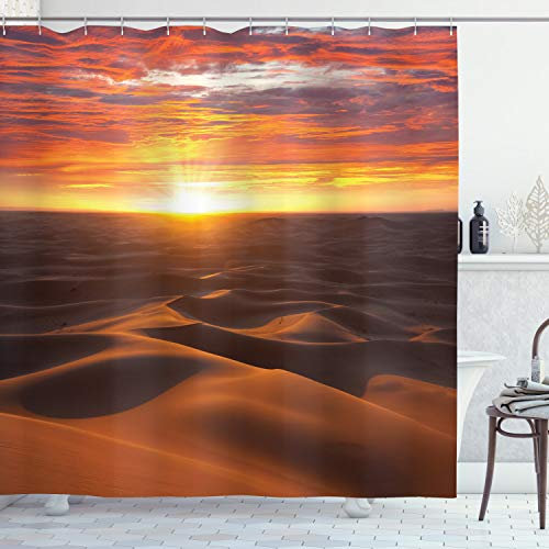 ABAKUHAUS désert Rideau de Douche, Paysage Coucher de Soleil Dramatique, Tissu Ensemble de Décor de Salle de Bain avec Crochets, 175 x 200 cm, Multicolore