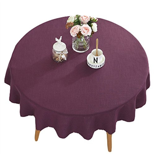 Ommda Nappe Ronde Lin Anti Tache Lavable Imperméable Nappe Ronde Salon de Jardin 120cm Diameter Violet