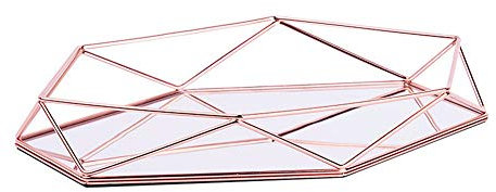 FABSELLER Bandeja Decorativa de Metal con y Lujo Tridimensional Bandeja de Almacenamiento Hexagonal Escritorio nórdico Estilo Organizador de Caja de joyería (Oro Rosa)