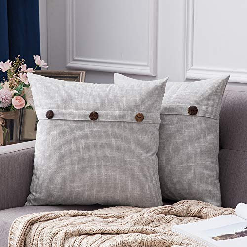 MIULEE 2er Set Leinenoptik Home Kissenbezüge Dekorative Kissenhülle Leinen Einfarbig Kissenbezug Kissenbezüge für Sofa Schlafzimmer Bed Decor mit Knopf 50x50cm Weiß und Grau