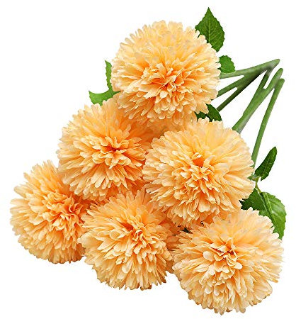 Tifuly Künstliche Hortensie Blumen, 11 Zoll Seide Pompon Chrysantheme Kugel Blumen für Hausgarten Party Büro Dekoration, Braut Hochzeitssträuße, Blumenschmuck, Mittelstücke(6 Stück, Orange)