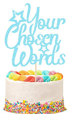 Personalised Cake Topper | Customized Birthday Cake Decorations. Double Sided Glitter Card Text Customized | Birthday or Wedding Party Multicolour Glitter Cake Decoration(Baby Blue)