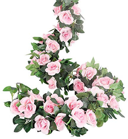 LESING Rosen-Girlanden, künstliche Rosenranken, 4 Stück, künstliche Seidenblumengirlanden mit grünen Pflanzen, Hochzeit, hängende Blumenranken, Girlanden für Zuhause, Bogen, Gartendekoration