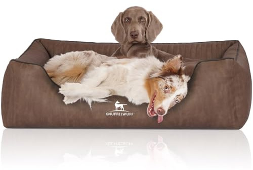 Knuffelwuff Orthopädisches Hundebett Tampa aus laser-gestepptem Kunstleder XXL 120 x 85cm Braun