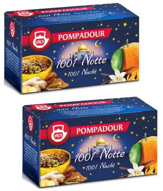 Pompadour 1913 Infuso 1001 Notte ai Sapori d'Oriente Aromatizzato con Spezie - 2 x 20 Bustine di Tè (100 Grammi)