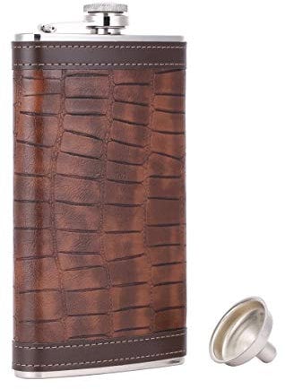 TANEAXON Flasque de poche en cuir de crocodile avec entonnoir et boîte - 355 ml - En acier inoxydable et anti-fuite