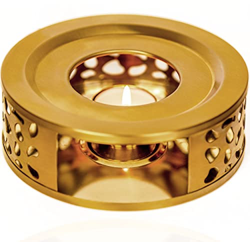 Teapot Warmer with Candle Holder - Beautiful Stainless Steel Warmers|Tea Pot Heater in Brushed Gold with Ornate Design. Lightweight, Easy to Clean. Select: Oztara at Check Out for Genuine Product