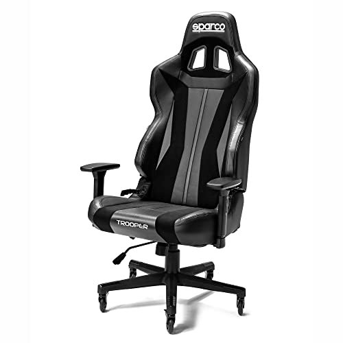 Sparco Trooper Sedia da Gaming Racing/Ufficio, ergonomica, Regolabile, con Supporto Lombare, pistone Certificato, Ruote PRO Caster bloccabili (Nero Nero)