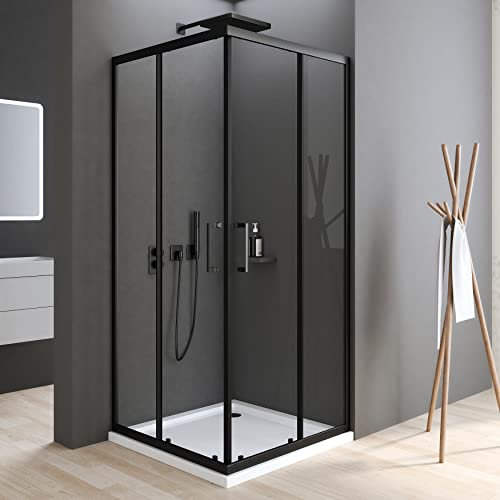 Duschkabine Eckeinstieg Schwarz 80x80x185cm Doppel Schiebetür 6mm ESG Glas Dusche Duschabtrennung Duschwand