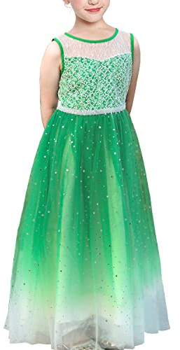 Sunny Fashion Girls Dress Green Lace Tulle Gradient Skirt Shiny Star Sleeveless Age 12 Years