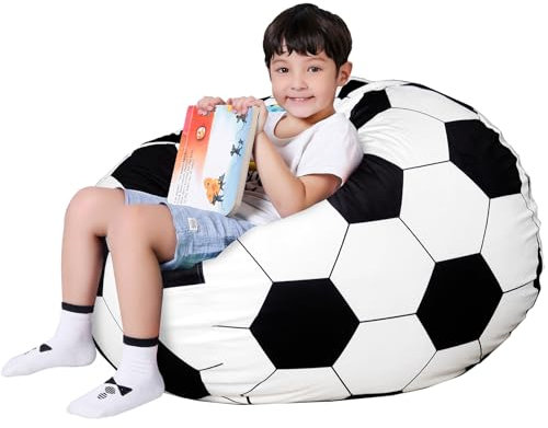 Lukeight Stofftier-Aufbewahrungs-Sitzsack-Stuhlbezug für Kinder, Fußball-Sitzsack mit Reißverschluss, für die Organisation von Kleinkinder- und Kinderzimmern, Plüschtiere (Fußball-Samt, groß)