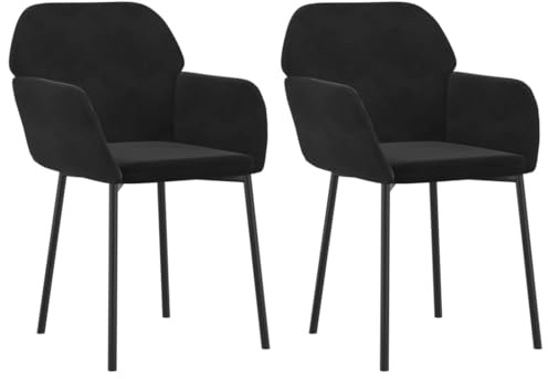 vidaXL Esszimmerstühle 2 STK., Esszimmerstuhl mit Armlehnen, Essstuhl Küchenstuhl Metall-/Sperrholzrahmen, Stuhl Sessel für Esszimmer Küche, Schwarz Samt
