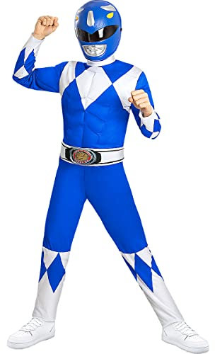 Funidelia Déguisement Officiel Power Ranger Bleu pour enfants, Comprend combinaison, ceinture et demi-masque, Super-héros - Tenue pour enfants pour fêtes, Carnaval et Halloween - Taille 5-6 ans