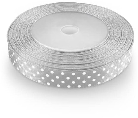 Netuno 1 x Satinband Silber gepunktet 12 mm x 22 m Schleifenband Geschenkband Dekoband Stoffband Satinrolle für Hochzeit Kommunion Taufe Verpacken Blumen Dekoration Basteln