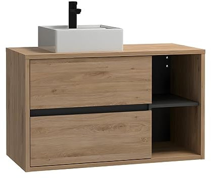 Vente-unique Shower Design Mueble de baño suspendido con Lavabo Color Natural - 100 cm - PURNAL