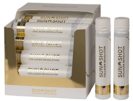 Sun Shot Tages-Kollagen-Trinkampullen belebend – 30x25ml mit Vitamin C, Folsäure, Vitamin K zur Immunstärkung - Grüntee-Extrakt für mehr Energie – deutsches Produkt - Booster für mehr Leistung