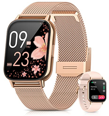 SWGOTA Smartwatch Donna Chiamate Bluetooth 5.2, 1.85 HD Smart Watch Orologio con Cardiofrequenzimetro SpO2 Sonno Fisiologia Femminile IP68 Notifiche Messaggi 18 modalità Sportive iOS Android Oro Rosa