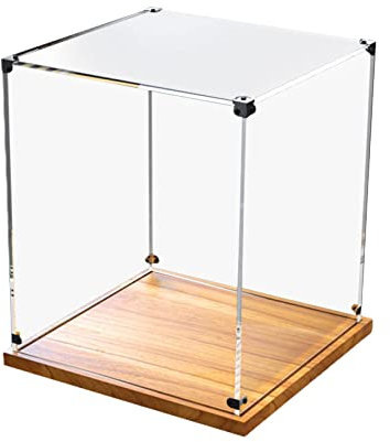 Ronyme Acryl Vitrine mit Holzsockel Mehrzweck Vitrine für Puppenschlafzimmer Modell, 20 cm x 20 cm x 20 cm