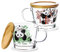 TDN 400ml*2 Tasses à café en verre avec couvercles, Verres à Café avec Anse Parfait pour le café au Latte, Cappuccino, Macchiato, Lavable au Lave-vaisselle (Panda)