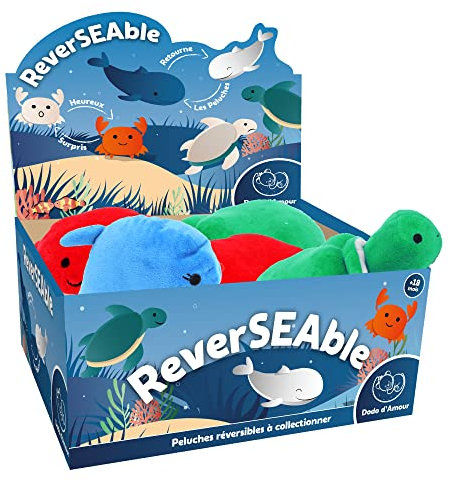 DODO D'AMOUR - Pack mit 9 doppelseitigen umkehrbaren Plüschtieren - Ausdruck - 206934PA - Mehrfarbig - Meerestiere - Kuscheltier - Spielzeug - Emotion - Stimmung - 26 cm x 20 cm - Ab 18 Monaten.