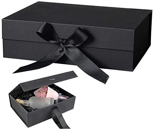 Geschenkbox mit Schleife, 21x17 x7 cm Magnetische Geschenkboxen, Geschenkbox, Geschenkboxen mit Deckel, Geschenk Verpackungsbox, Geschenkverpackung Box für Hochzeiten Geburtstage Jubiläen (Schwarz)