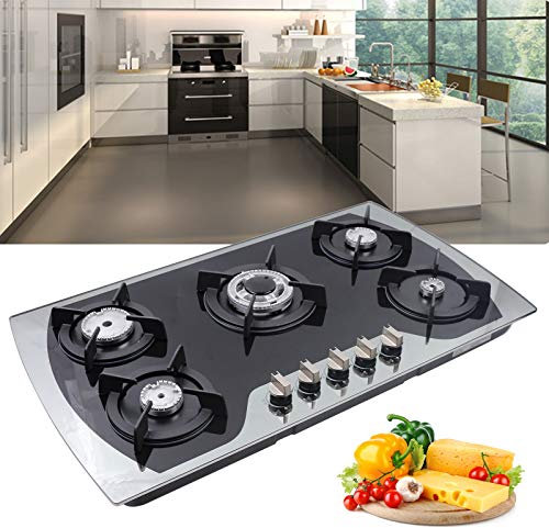 35.4 Zoll Gasherd Gaskochfeld 5 Flammen Einbau-Gaskocher für Zuhause & Wohnmobil Edelstahl Campingkocher,Gas-Herdplatte LPG/NG Gaskochfeld Eingebauter Herd