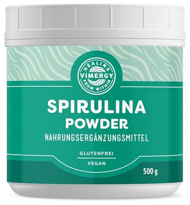Vimergy Spirulina Pulver, 166 Einnahmen – Schnell Absorbierbares Spirulina Pulver – Vegan Ohne Trennmittel, ohne Füll- oder Farbstoffe, Zucker, Gentechnik und Gluten (500 g)