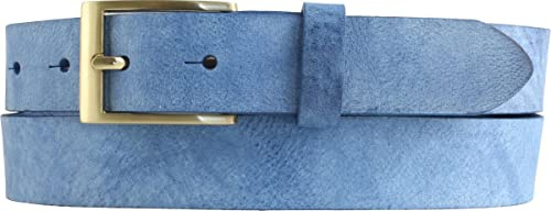 BELTINGER Herren-Gürtel aus weichem Vollrindleder Vintage-Look 3 cm | Leder-Gürtel für Herren mit goldener Gürtelschließe 30mm | Schmaler Gürtel Used-Look | Blau 105cm