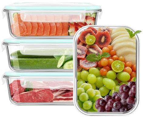 RTUIY Glass Meal Prep Containers Reusable-1040ml*4,Glass Food Containers With Lids,Glass Sets With Lids,Glass Storage Containers With Lids,Glass Lunch Box With Lid,Glass Dish With Lid…, WW-188