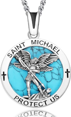 REDSUN Erzengel Kette 925 Sterling Silber St. Michael Medaille Erzengel Michael Anhänger Halskette Amulett Religiöses Amulett Medaille Schmuck für Männer Frauen Christlich