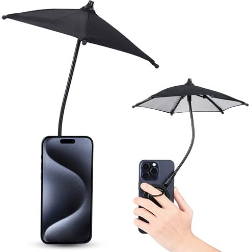 Kiorafoto Magnetischer Handy-Schirm für Sonne, Outdoor-Telefonhalter mit Sonnenschirm, flexiblem Winkel-Design & drehbarem Telefonring, für iPhone 15 14 13 12 Pro Max Plus & alle Handys Schwarz