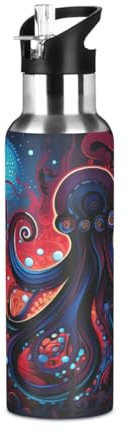 Linnyio Poulpe De Mer Foncé Gourde Sport Étanche,Sans BPA,Bouteille D'Eau Isolée Sport Tasse À Vide en Acier Inoxydable,1000ml/600ml