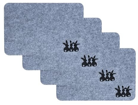 4er Set Platzset Osterhase Filz Grau Schwarz Tischset Ostern Tischdeko Deko Hase Tischmatte Platzdeckchen