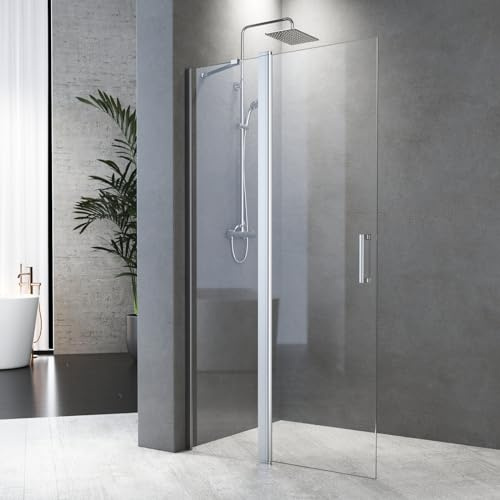 Duschwand 120 x 195 cm Falttür Walk in Dusche Faltbar Walk-In Duschabtrennung mit Stabilisierungsstang 6mm ESG-Sicherheitsglas Duschtrennwand