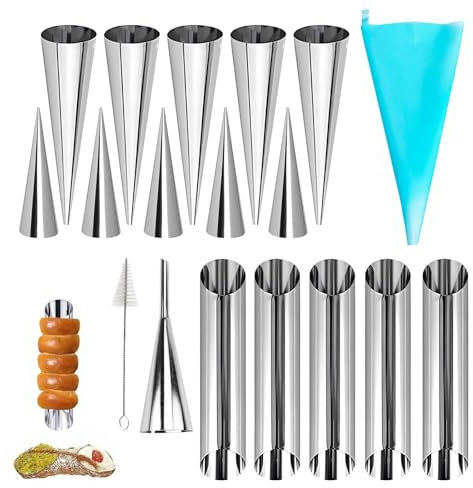 18 Stück Cannoli Backform Edelstahl, Hörnchen Backform, Cannoli Röhrchen Formen Gebäck Croissant Formen Kegel für Backen