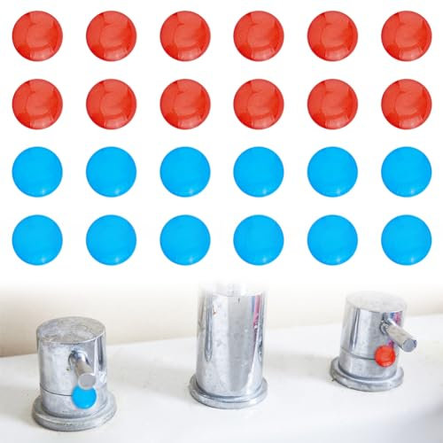 SUPERFINDINGS 24 Stück 2 Farben Heiß Und Kaltwasser Aufkleber Epoxidharz Heiß Kalt Indikator Schild Aufkleber Wasserhahn Transfer Aufkleber Für Badezimmer Küche 10mm Im Durchmesser