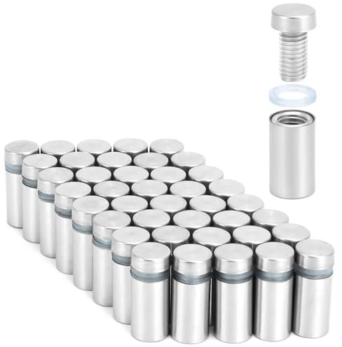 QWORK® 40 Pack Standoff Sign Fixings Glasses Screws 12mm x 25mm - Wall Mount Stainless Steel Fixing Screws for Glass Posters, Advertisements and More