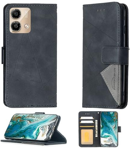 Aroepurt Case Compatible for Lava O2 Phone Case Cover [with Tempered Glass Screen Protector] Flip Stand Cover PU Leather Wallet Case Black